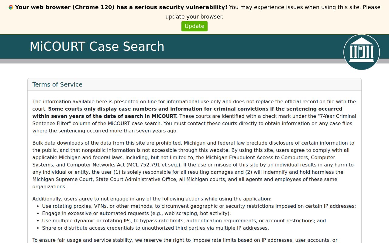 MiCOURT search for Clinton County criminal court cases