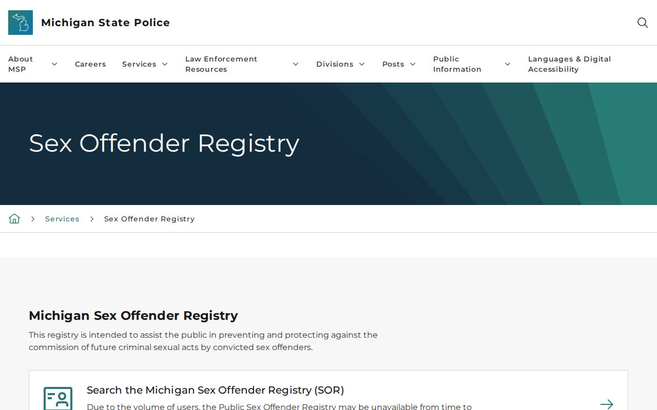 Clinton County sex offender search guidance from Michigan State Police