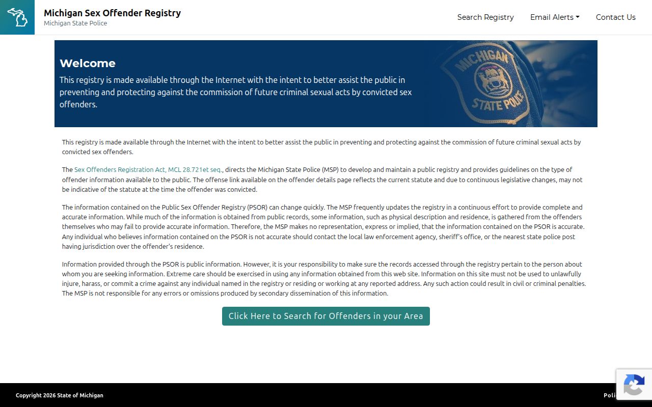 Michigan PSOR form for a Clinton County sex offender search