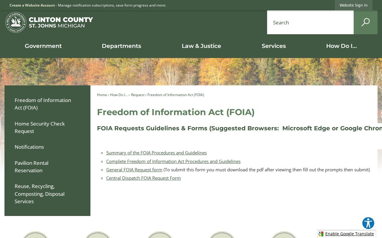 Clinton County criminal records FOIA request guidance