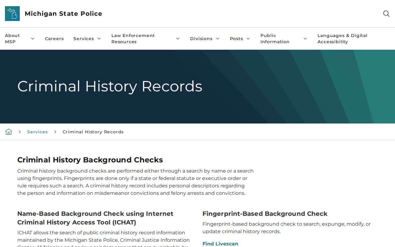 Clinton County criminal history Michigan State Police record options